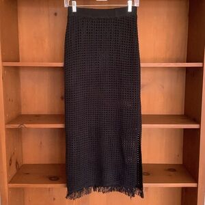 NWT Miou Muse Black Crochet Knit Maxi Skirt Size M | Fringe Hem Boho Festival